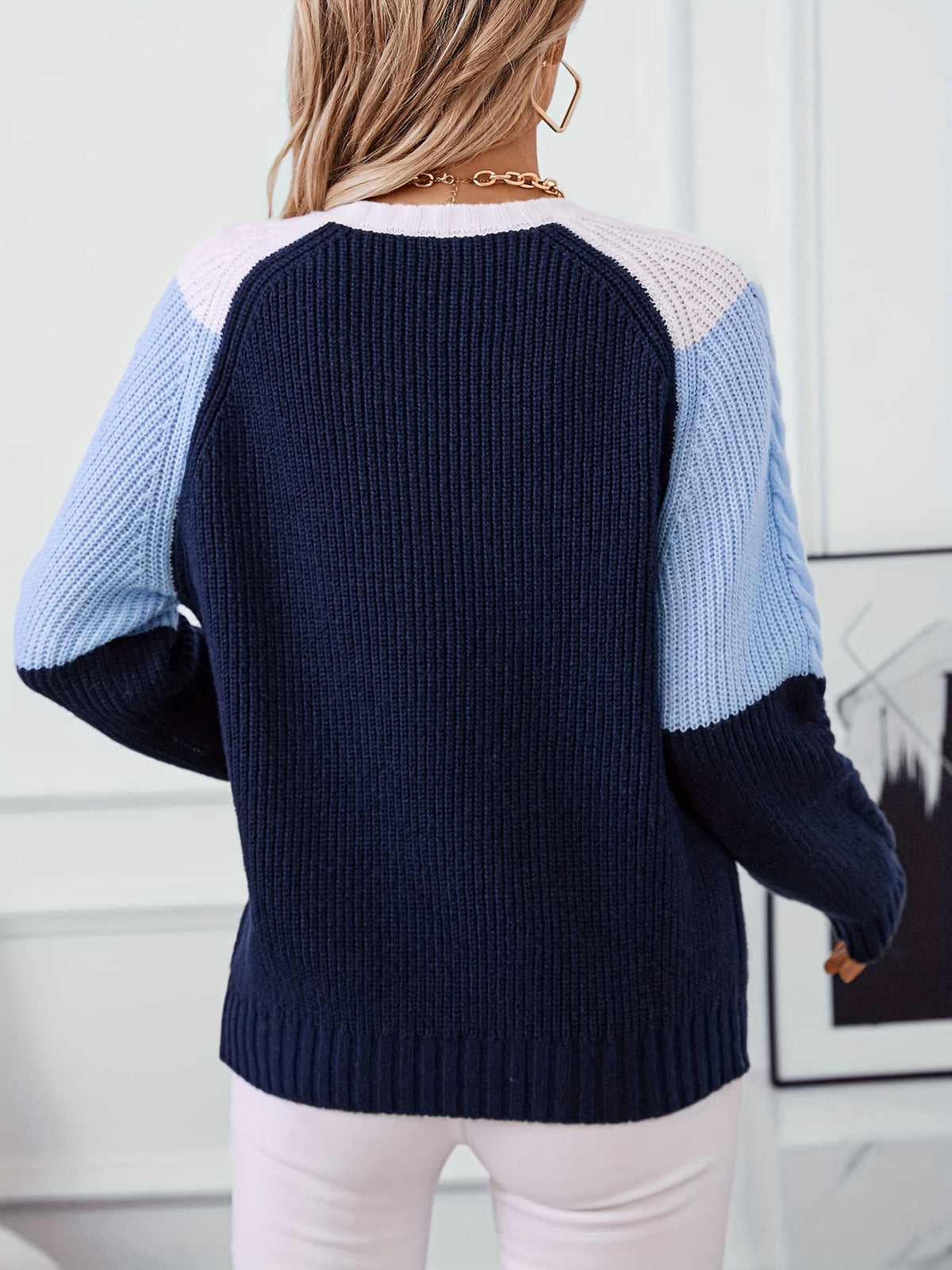 Henrietta | Women's Colour-Block Cable-Knit Sweater