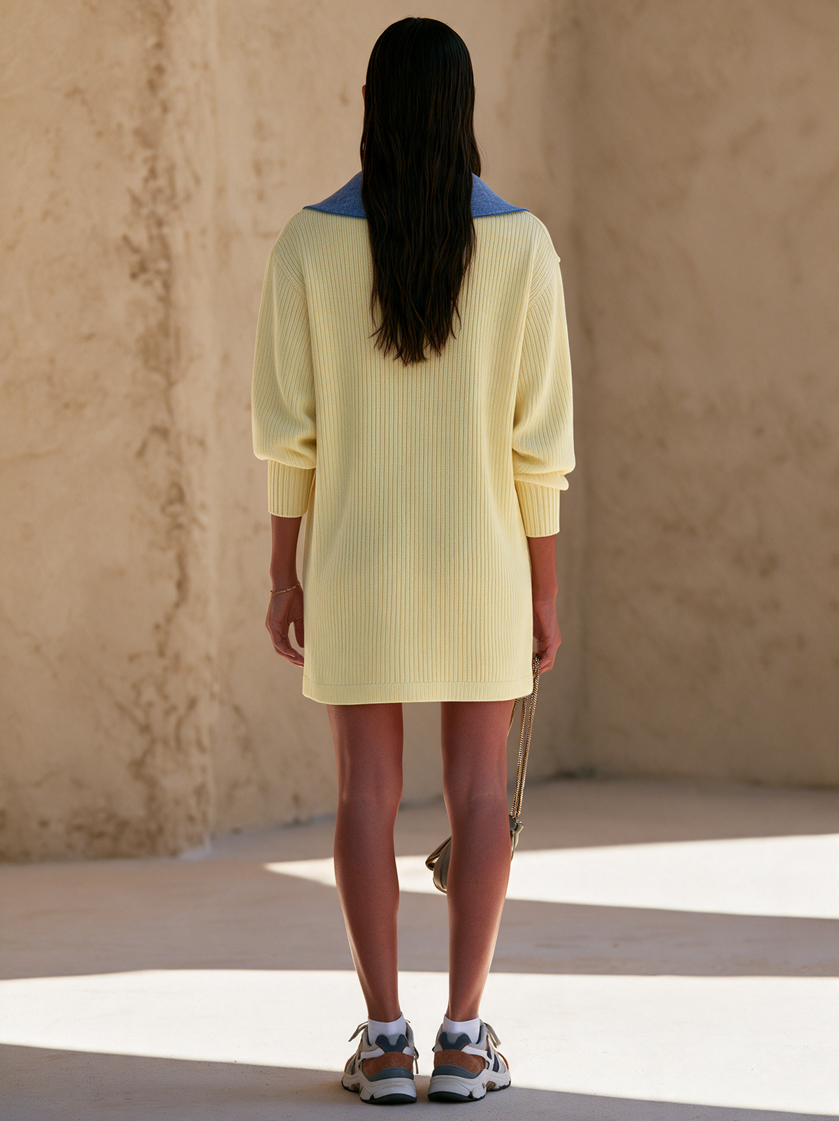 Rhea-Louisa | Women's Contrast-Collar Oversized Knit Mini Dress