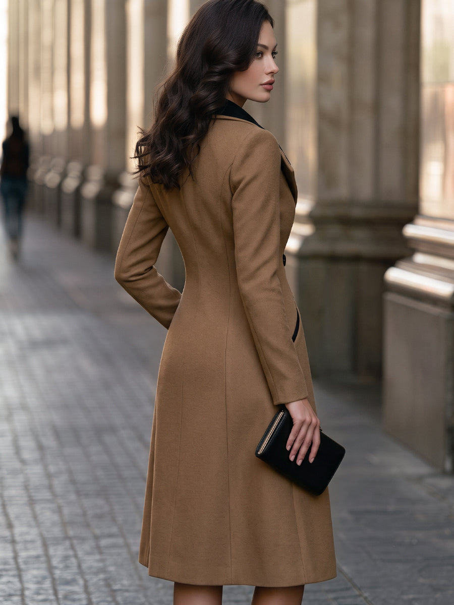 Judith-Celeste | Women's Contrast-Lapel Tailored Wool Coat