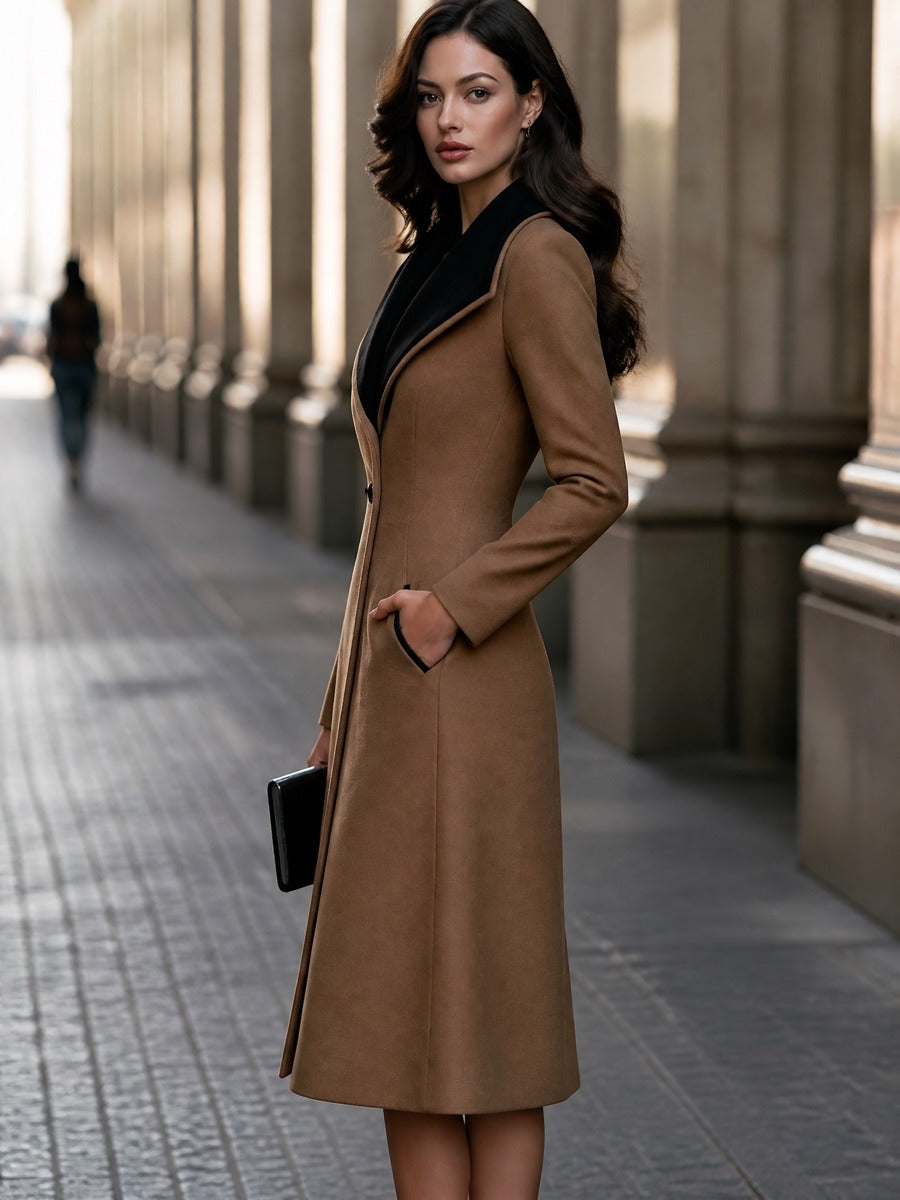Judith-Celeste | Women's Contrast-Lapel Tailored Wool Coat