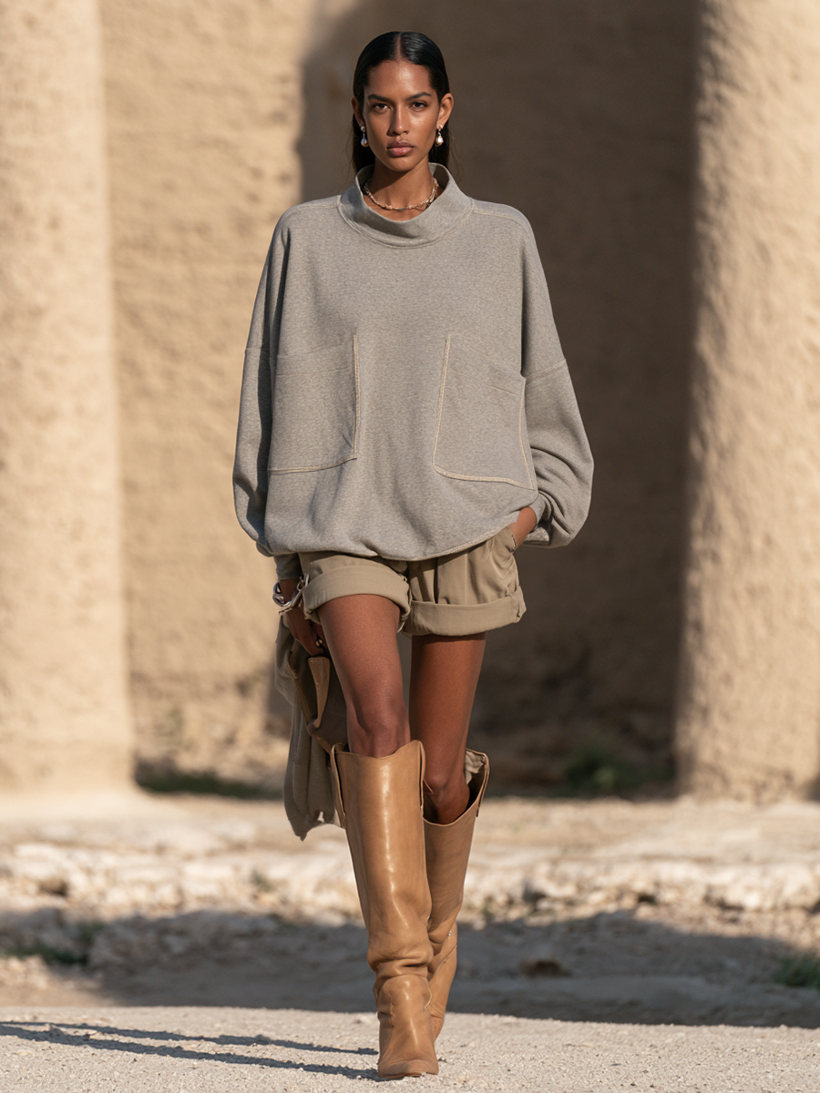 Viola-Mavis | Women's Contrast Stitch Sweatshirt & Bermuda Shorts Set