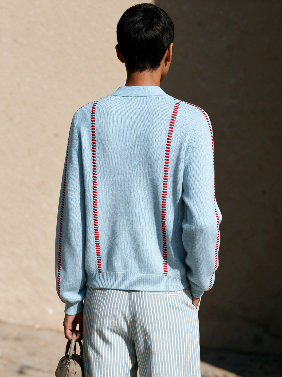 Blanche-Minerva | Women's Contrast Stitch V-Neck Cardigan