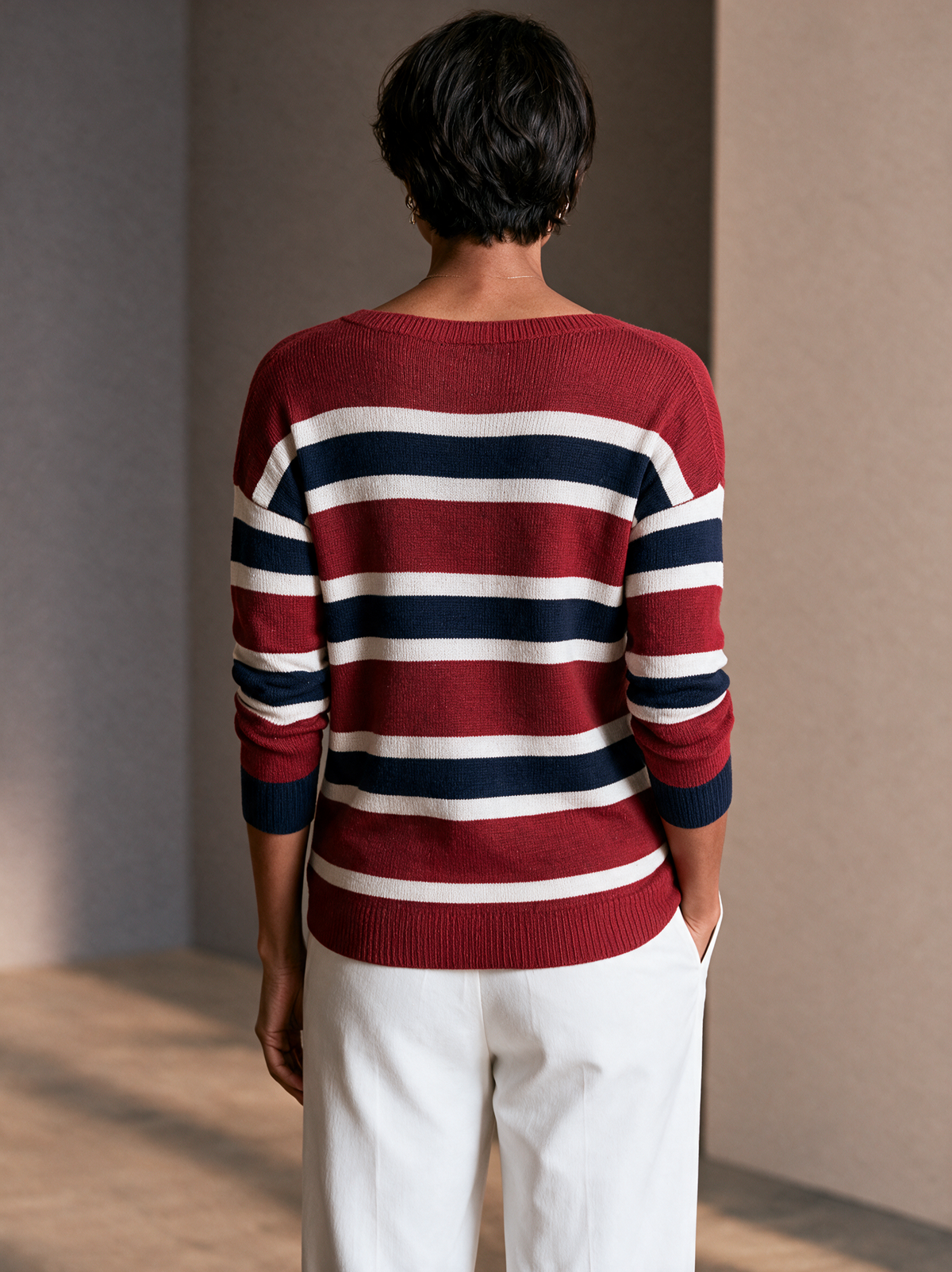 Irene | Women's Contrast Stripe Asymmetric Placket Sweater Dress