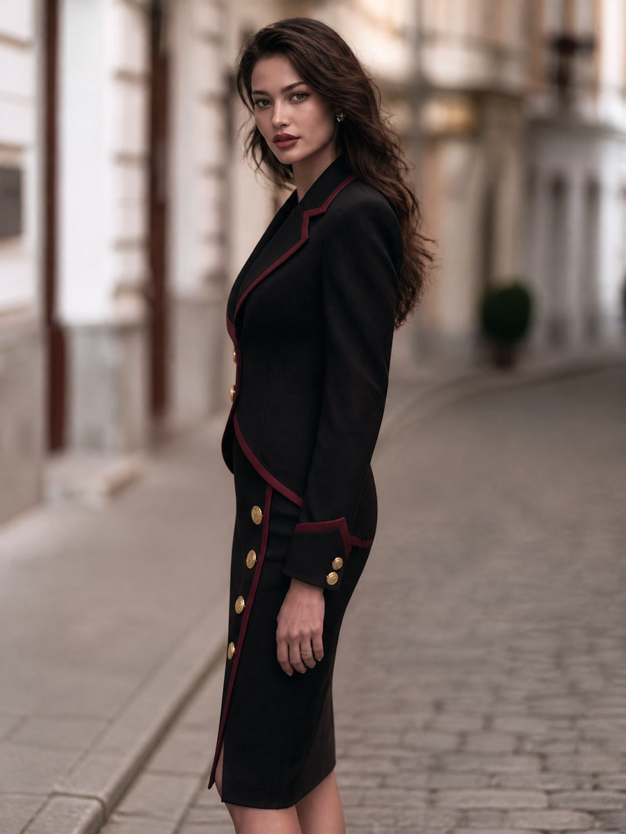 Rosemary-Miriam | Women's Contrast-Trim Blazer & Midi Dress Matching Set