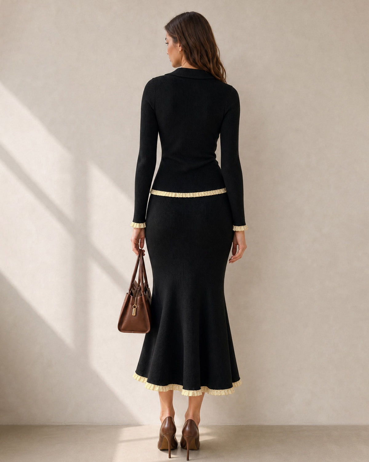 Edith-Johanna | Women's Contrasting Trim Bell-Sleeve Cardigan