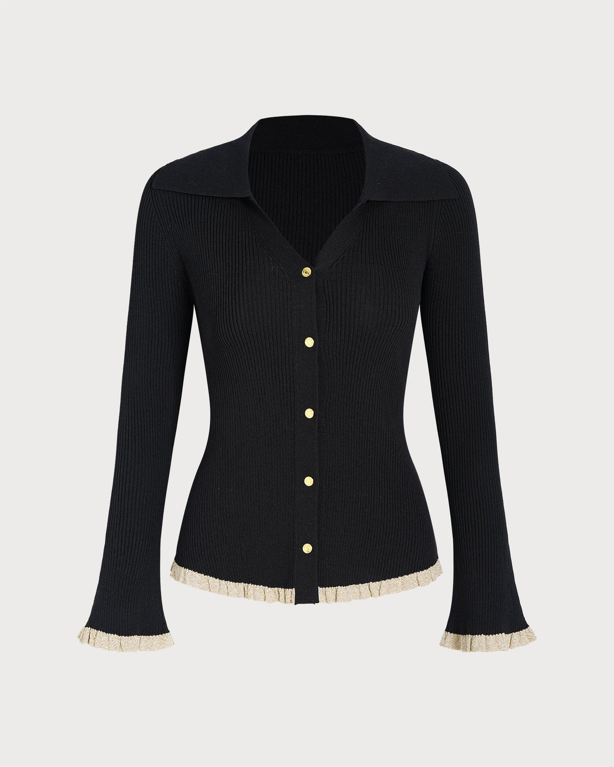 Edith-Johanna | Women's Contrasting Trim Bell-Sleeve Cardigan