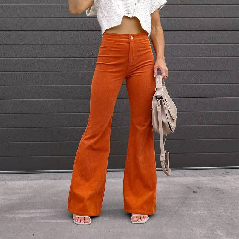 Alma-Delia | Women's Corduroy Flare Wide-Leg Trousers