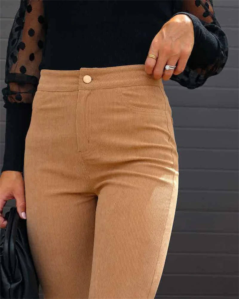 Alma-Delia | Women's Corduroy Flare Wide-Leg Trousers