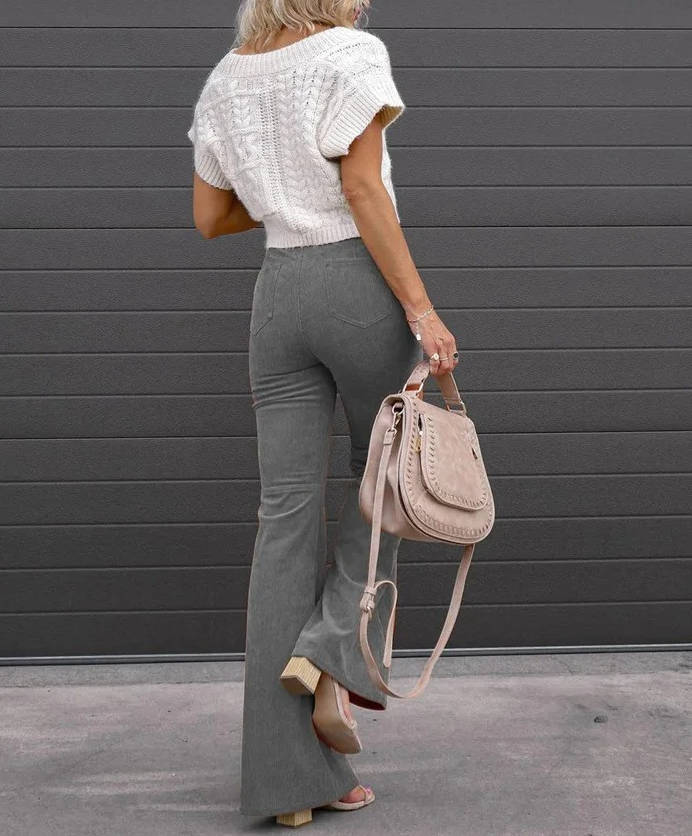 Alma-Delia | Women's Corduroy Flare Wide-Leg Trousers