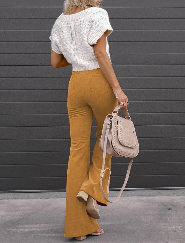 Alma-Delia | Women's Corduroy Flare Wide-Leg Trousers