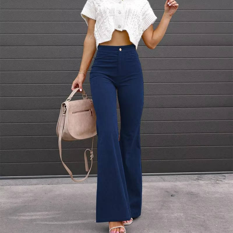Alma-Delia | Women's Corduroy Flare Wide-Leg Trousers