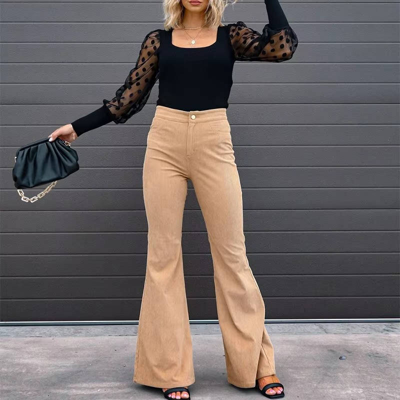Alma-Delia | Women's Corduroy Flare Wide-Leg Trousers