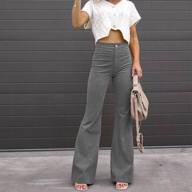 Alma-Delia | Women's Corduroy Flare Wide-Leg Trousers