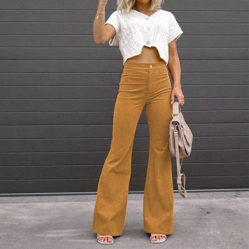 Alma-Delia | Women's Corduroy Flare Wide-Leg Trousers