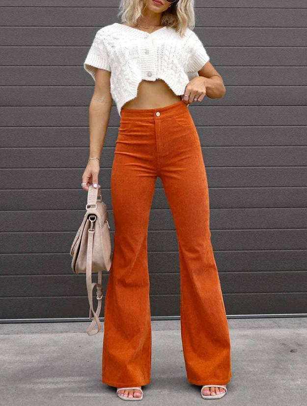 Alma-Delia | Women's Corduroy Flare Wide-Leg Trousers