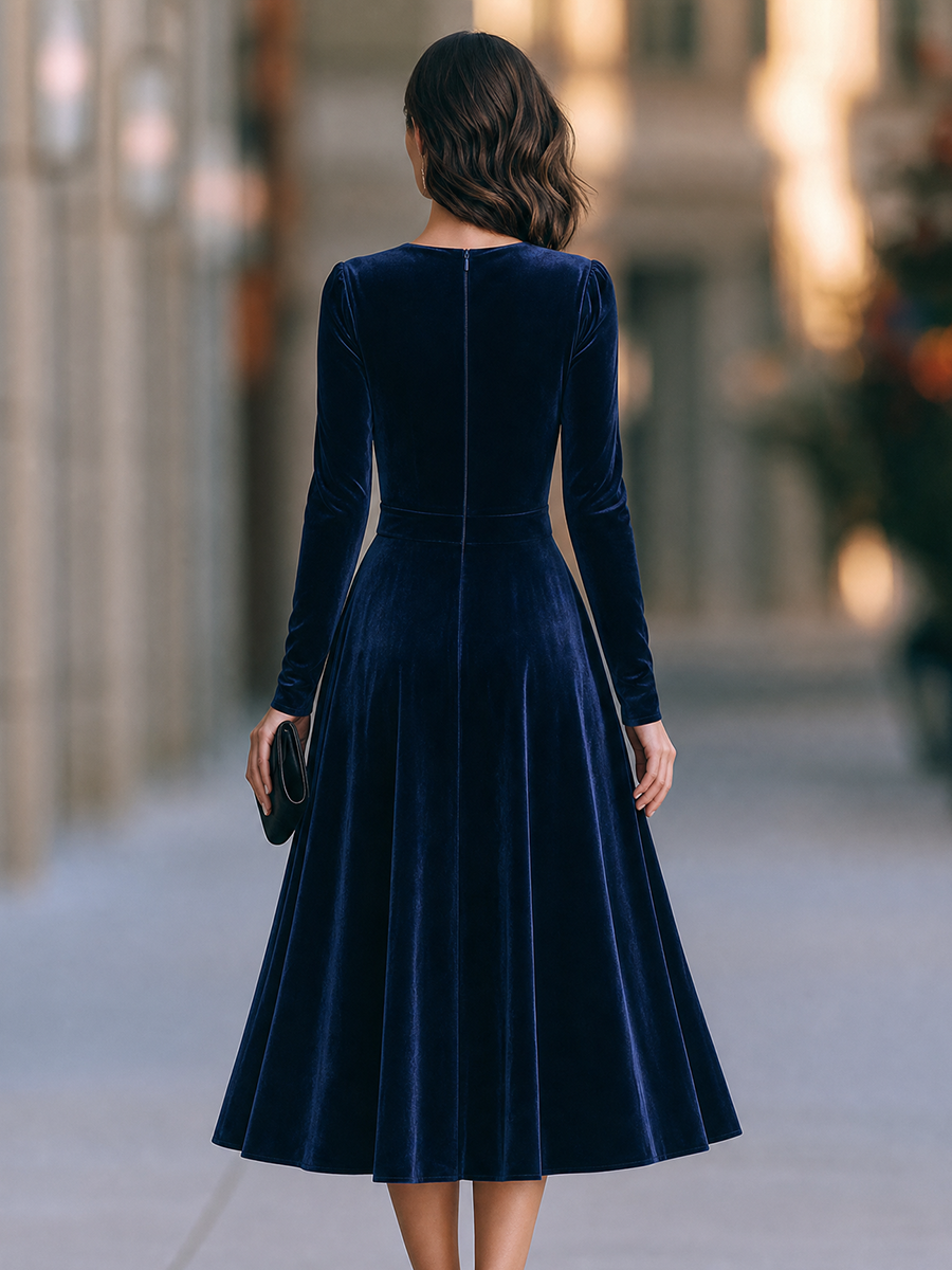 Zelda | Women's Cowl-Neck Belted Velvet Midi Dress
