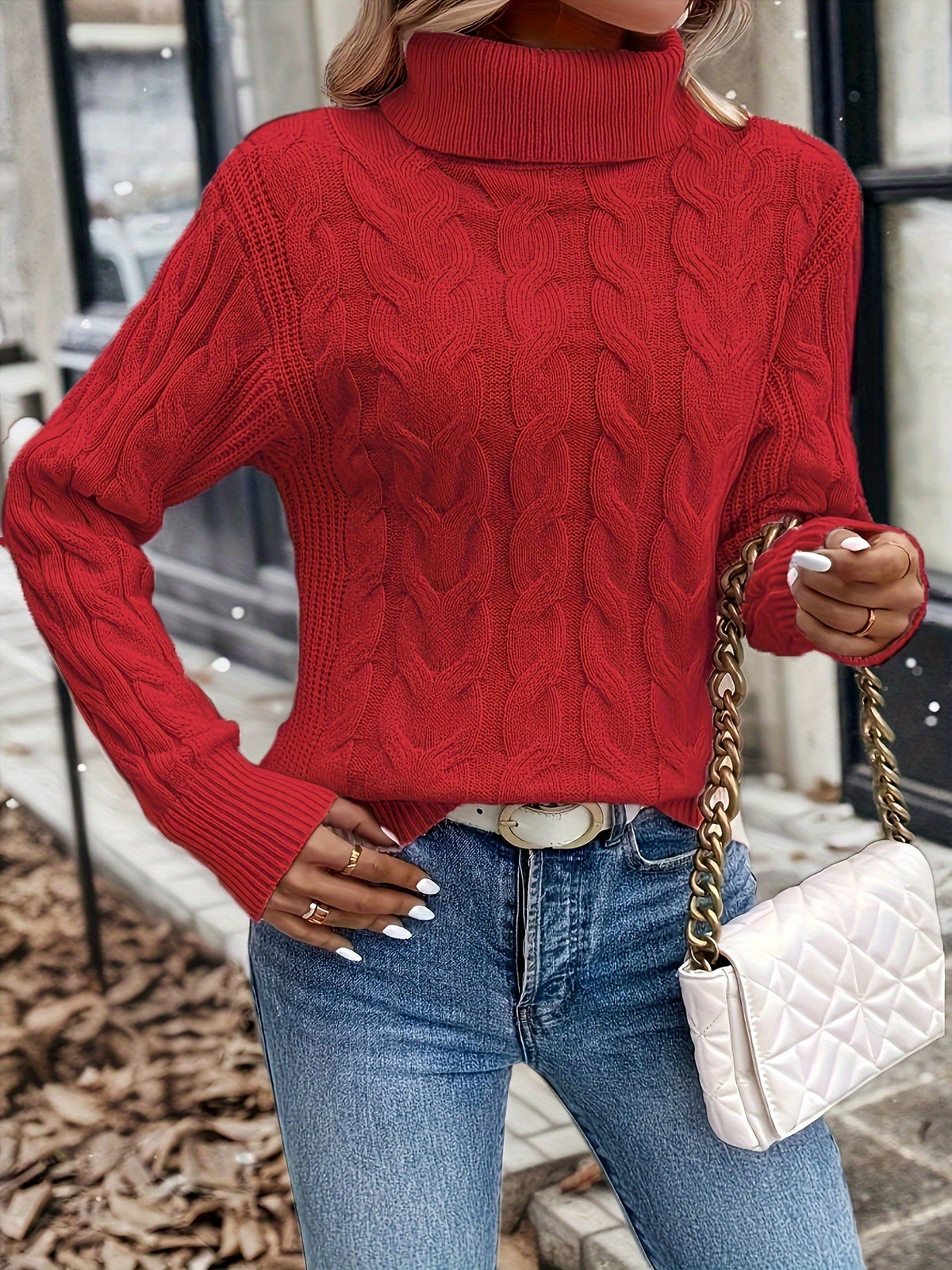 Alba-Carmen | Women's Cozy Cable-Knit Turtleneck Sweater