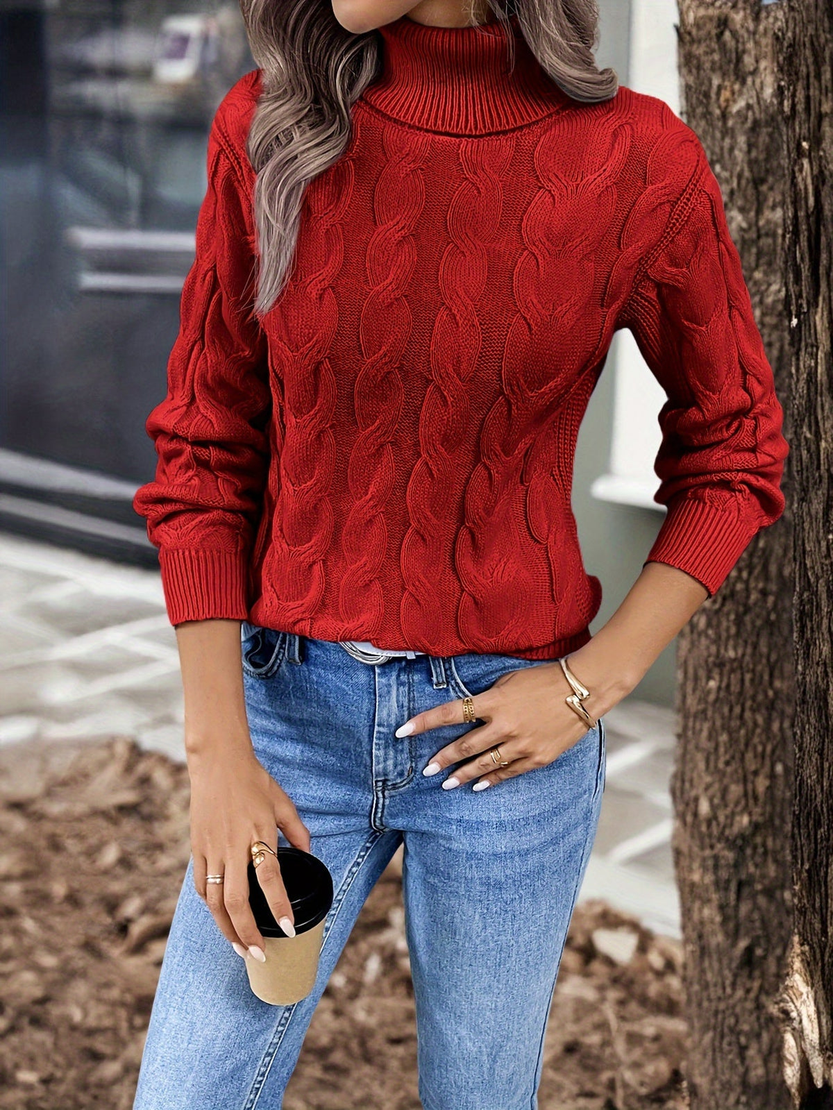 Alba-Carmen | Women's Cozy Cable-Knit Turtleneck Sweater