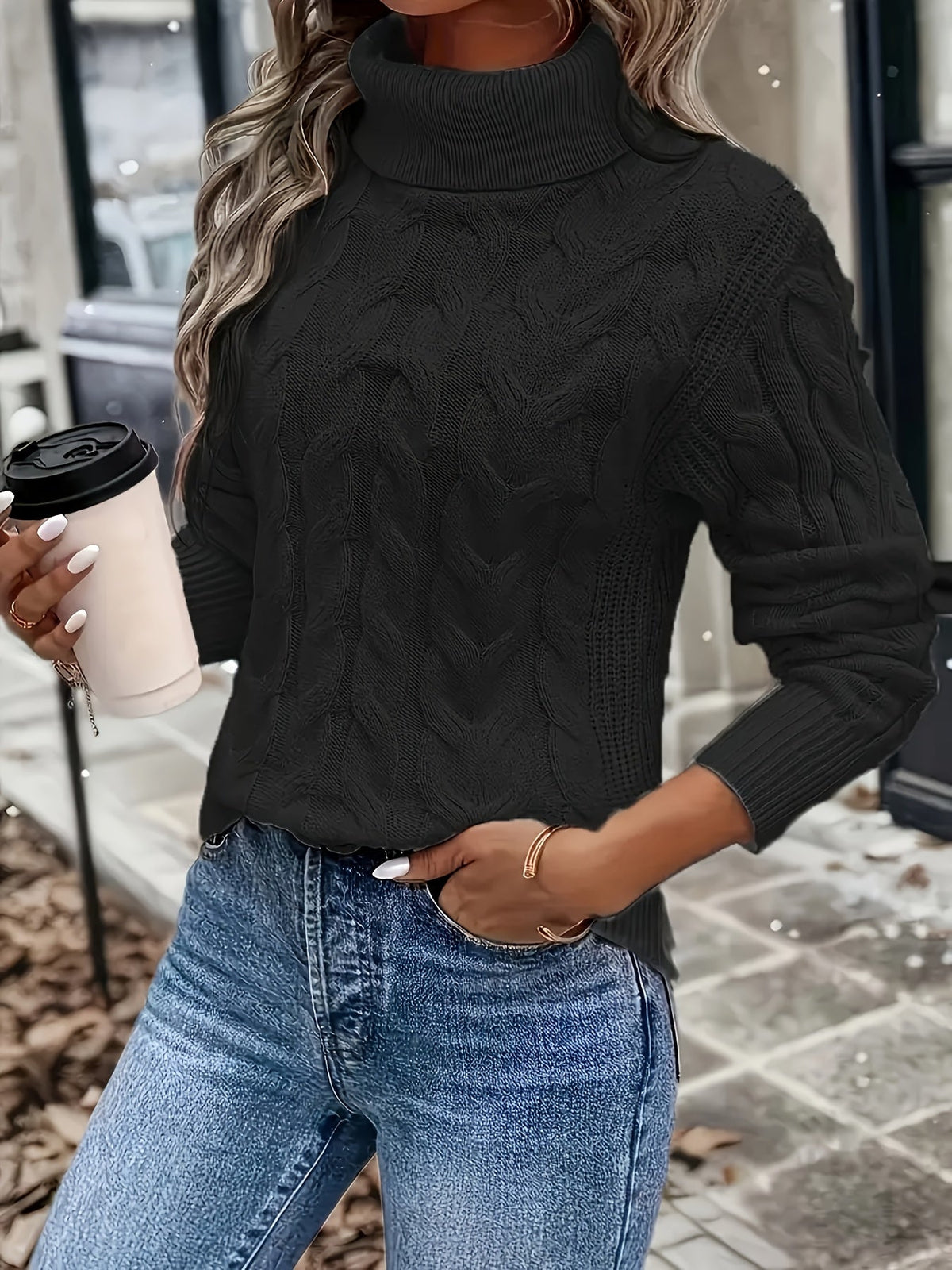 Alba-Carmen | Women's Cozy Cable-Knit Turtleneck Sweater