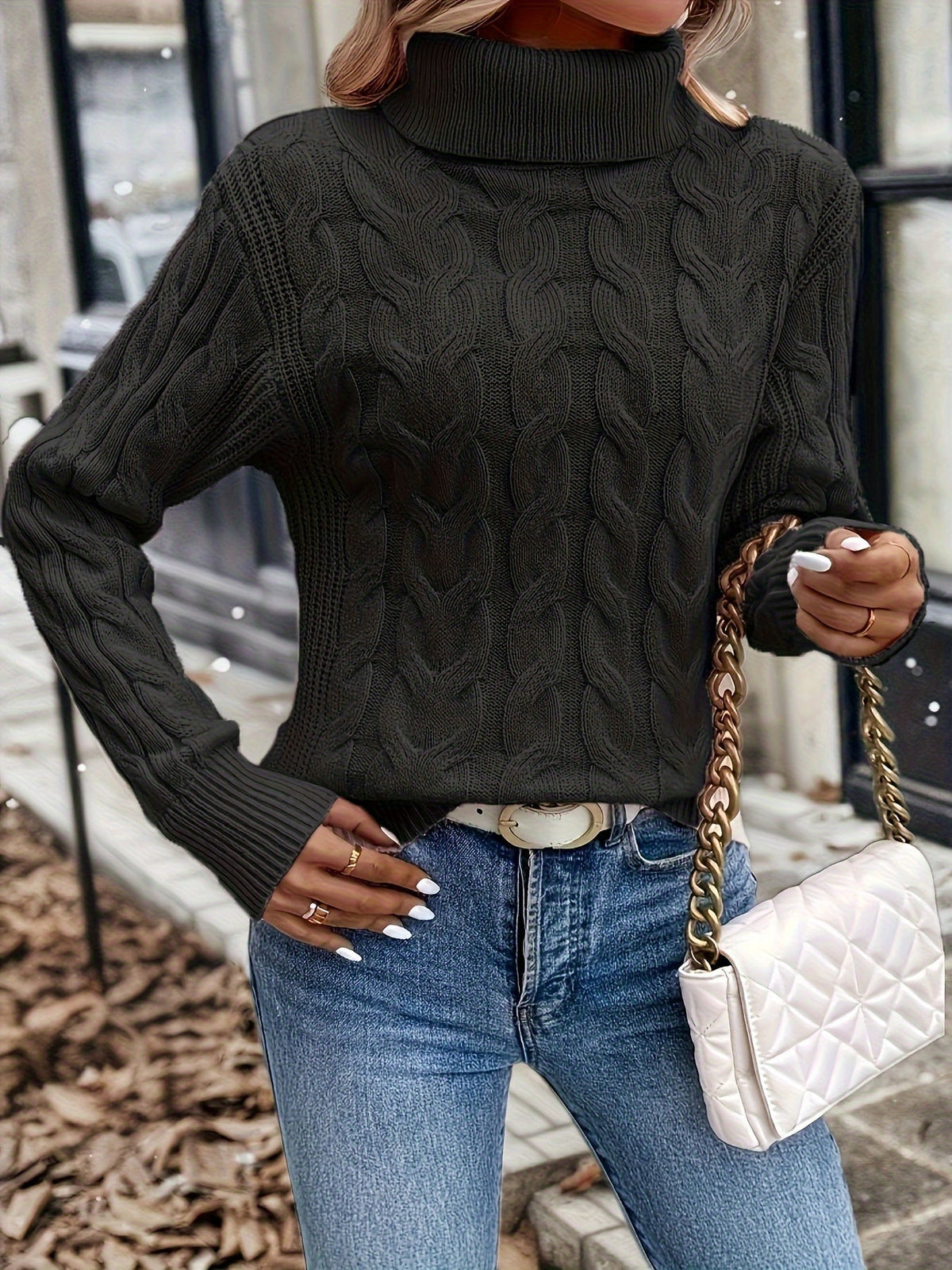 Alba-Carmen | Women's Cozy Cable-Knit Turtleneck Sweater