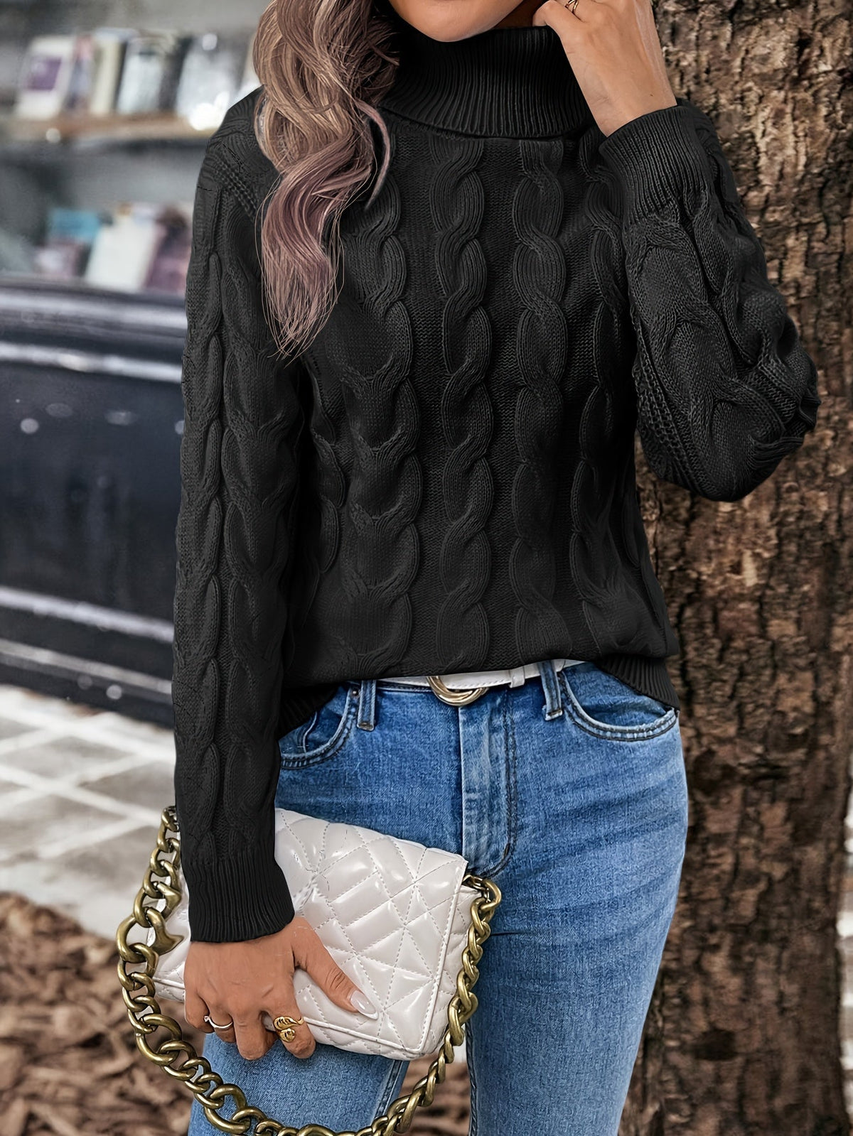 Alba-Carmen | Women's Cozy Cable-Knit Turtleneck Sweater