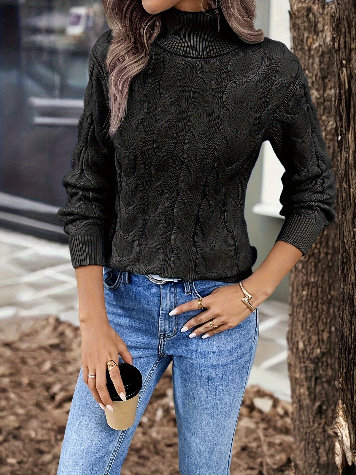 Alba-Carmen | Women's Cozy Cable-Knit Turtleneck Sweater