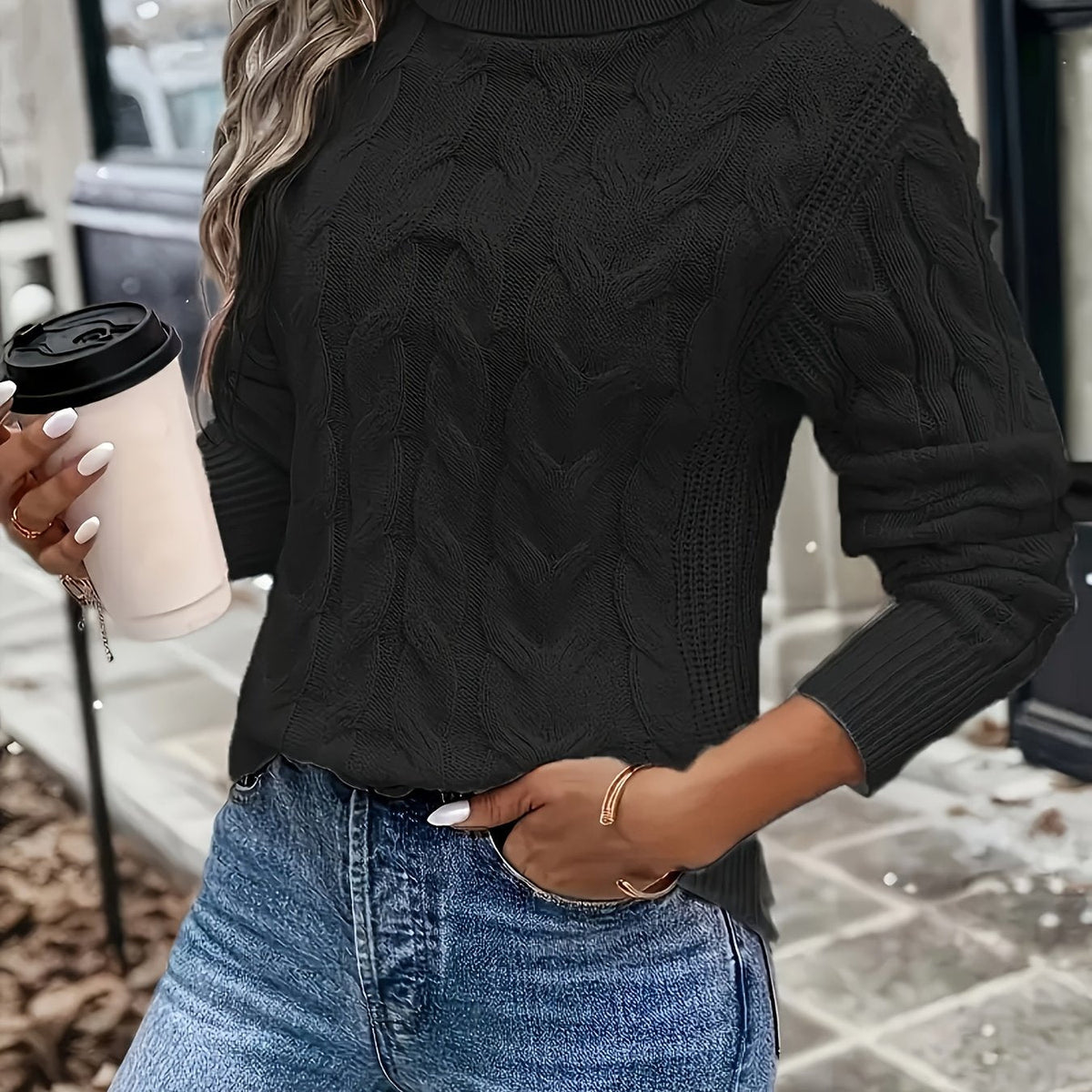 Alba-Carmen | Women's Cozy Cable-Knit Turtleneck Sweater