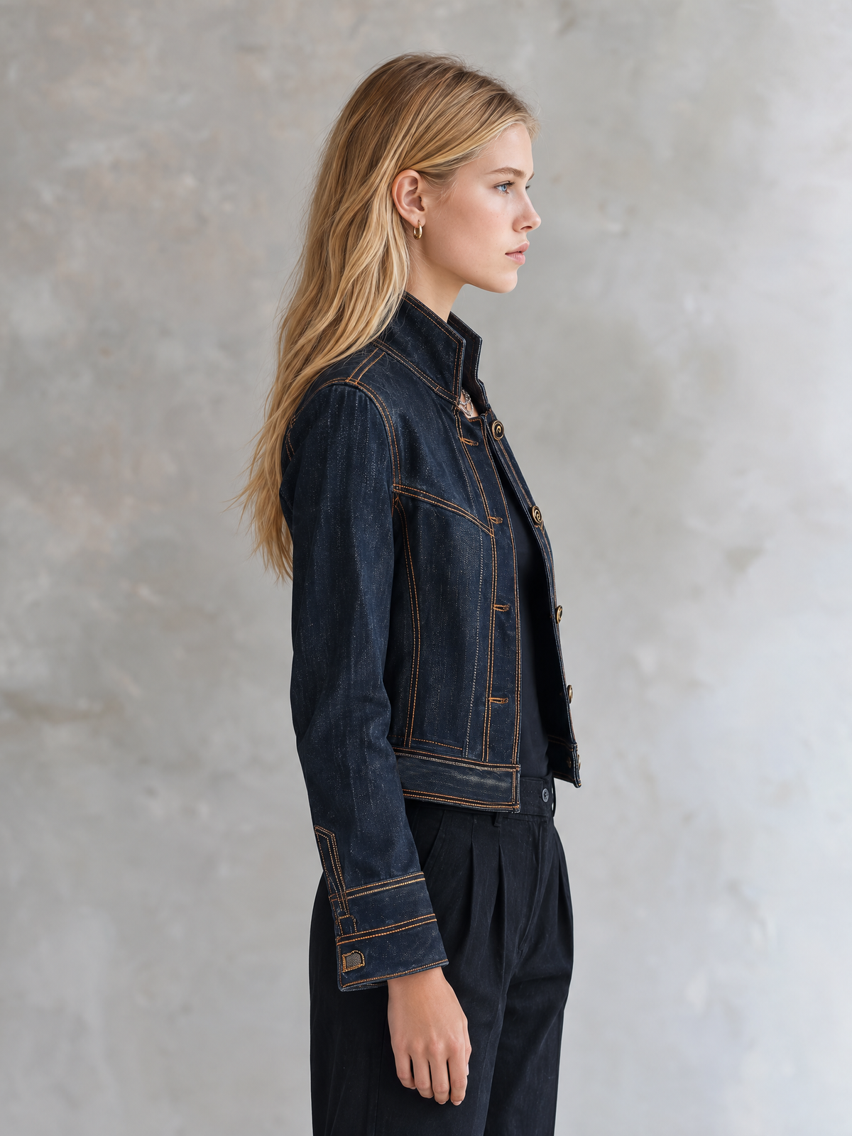 Cecile | Women's Cropped Contrast-Stitch Denim Jacket