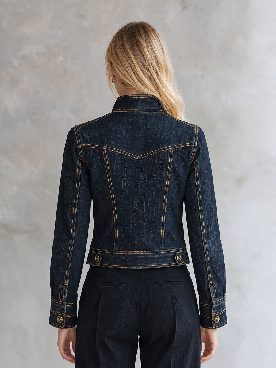 Cecile | Women's Cropped Contrast-Stitch Denim Jacket