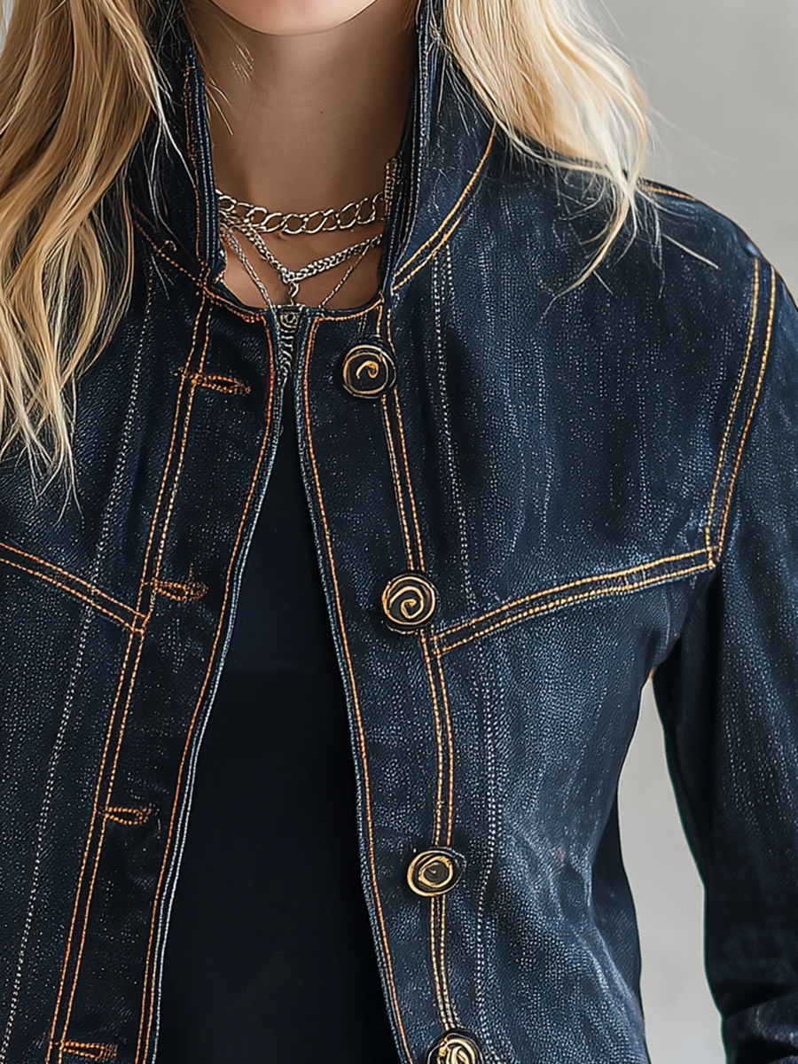 Cecile | Women's Cropped Contrast-Stitch Denim Jacket