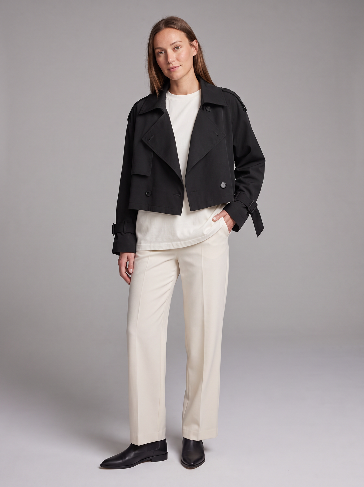 Lucille | Women's Cropped Double-Breasted Trench Coat