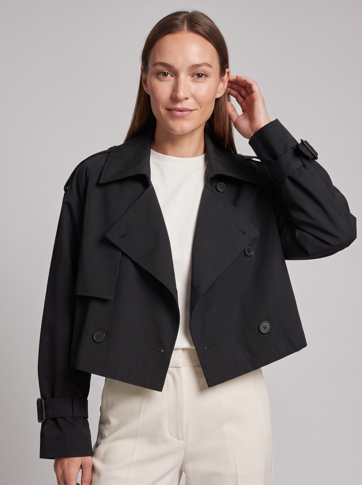 Lucille | Women's Cropped Double-Breasted Trench Coat