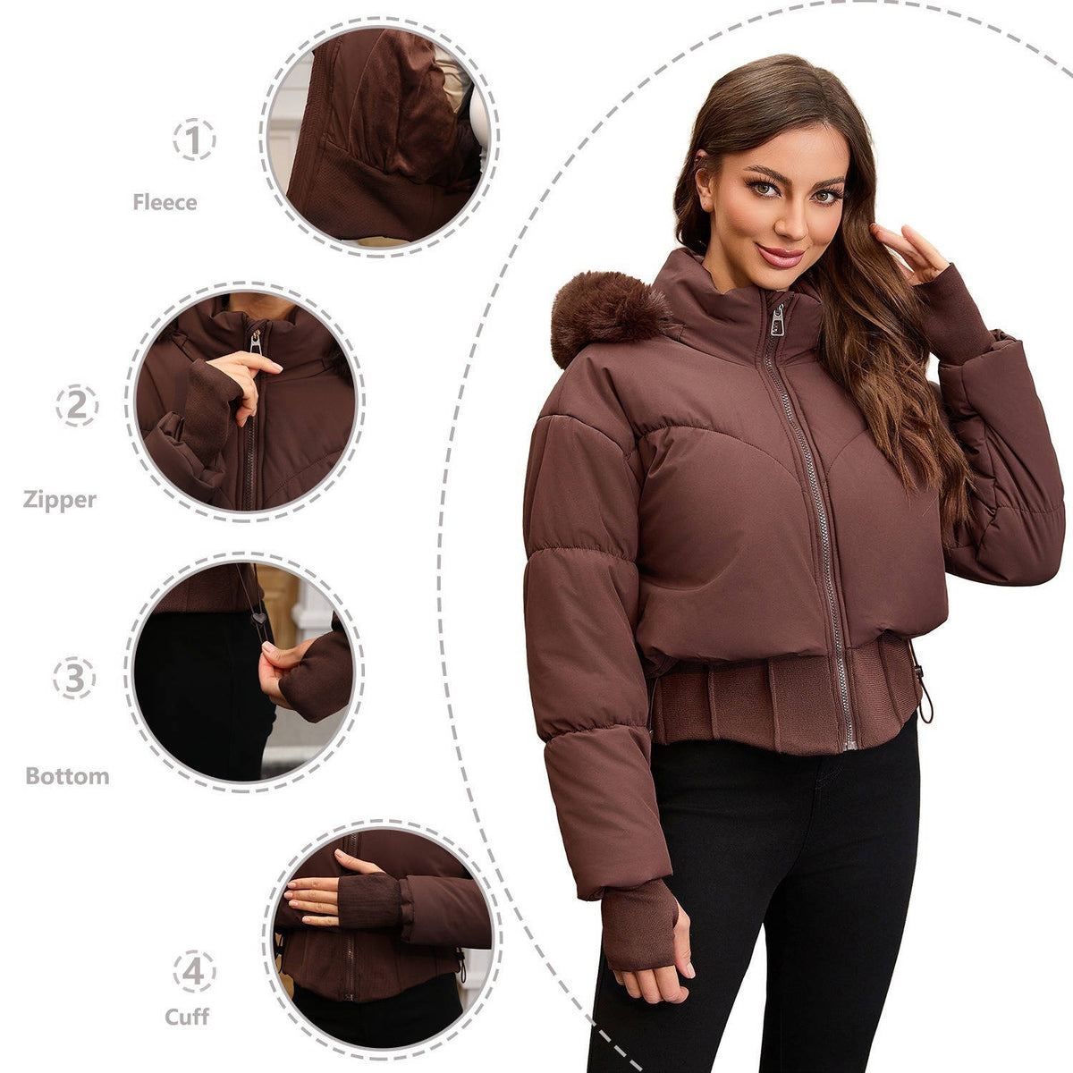 Meredith-Greta | Women's Cropped Hooded Puffer Jacket