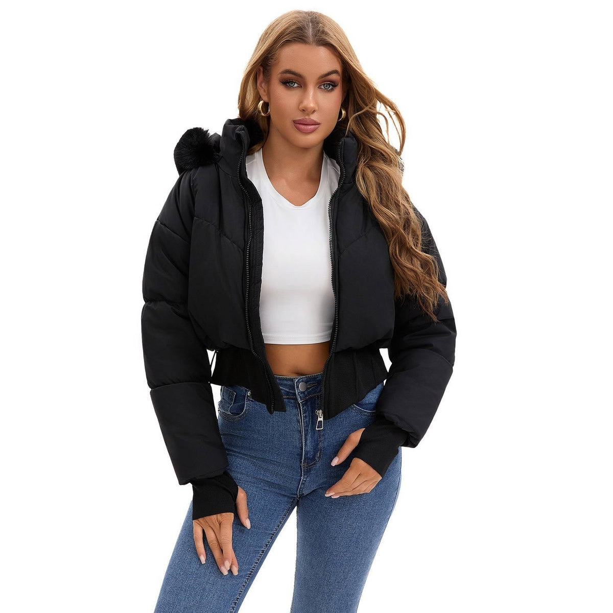 Meredith-Greta | Women's Cropped Hooded Puffer Jacket