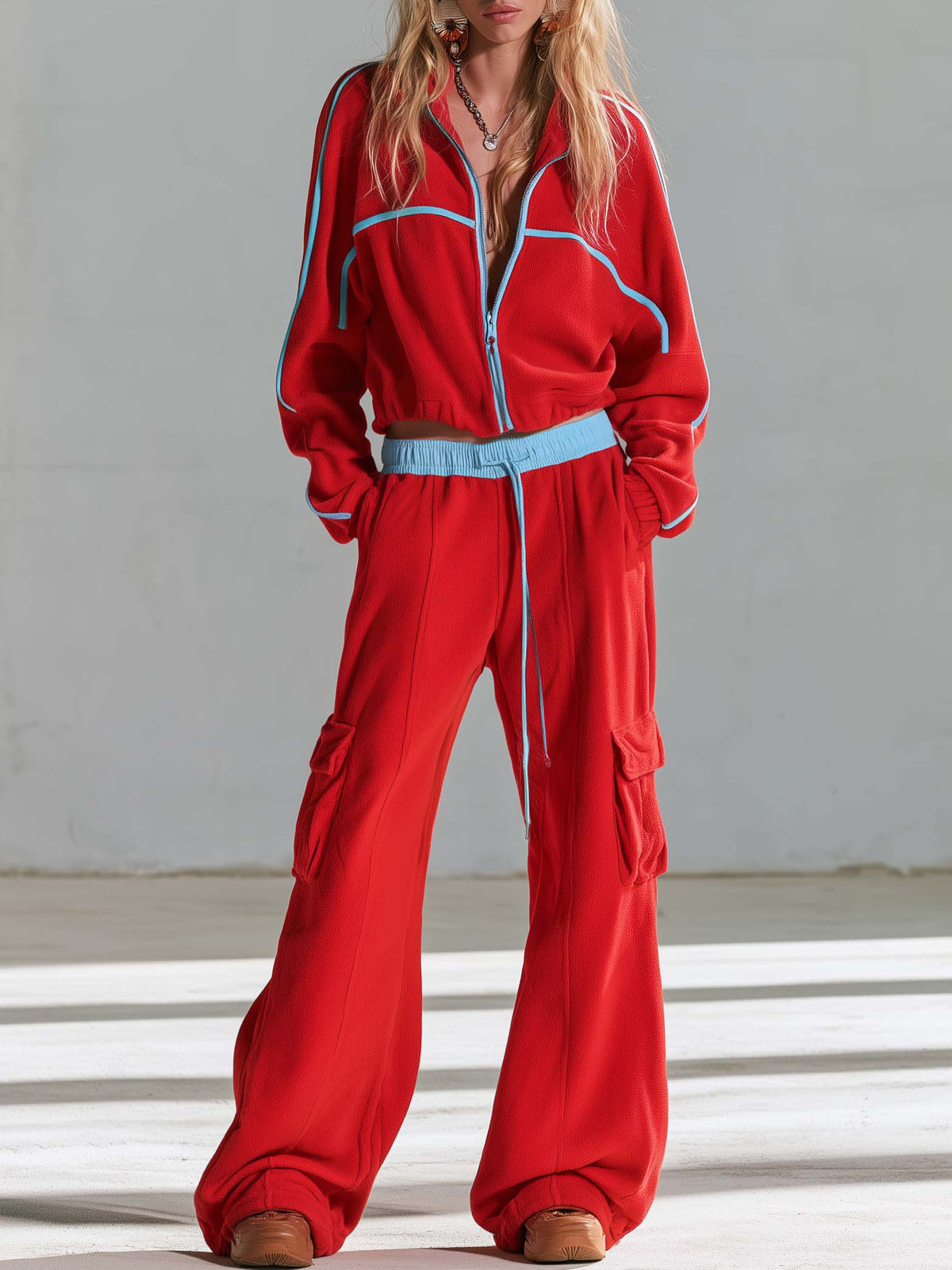 Cecile | Women's Cropped Zip Jacket & Wide-Leg Cargo Pants Set