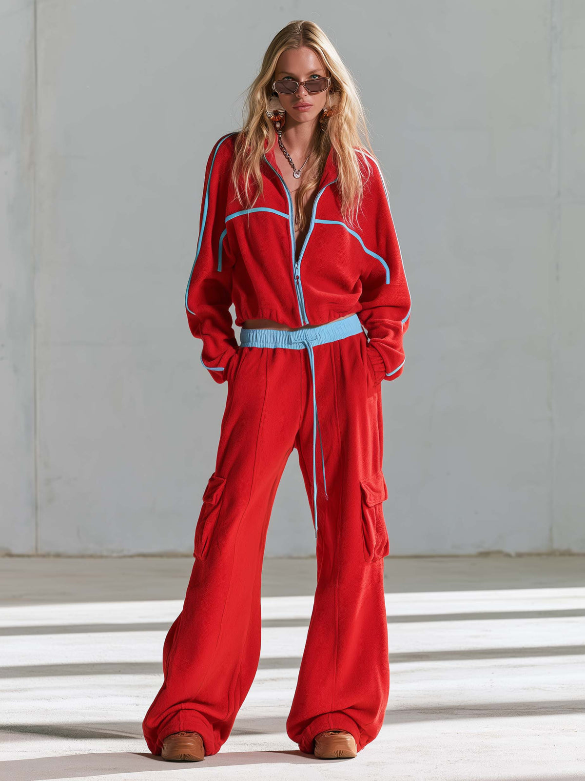 Cecile | Women's Cropped Zip Jacket & Wide-Leg Cargo Pants Set