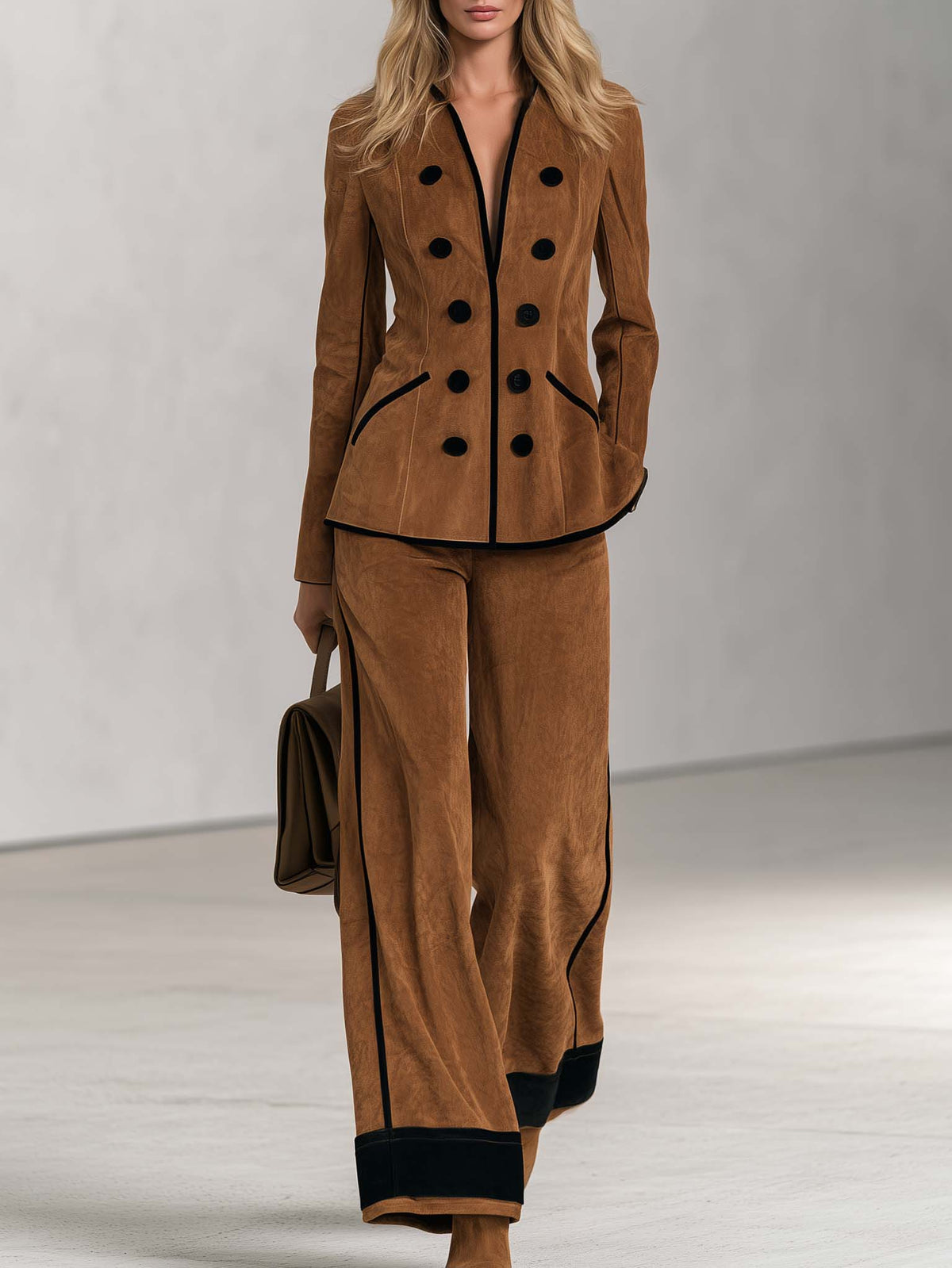 Petra-Daphne | Women's Double-Breasted Blazer & Wide-Leg Trouser Set