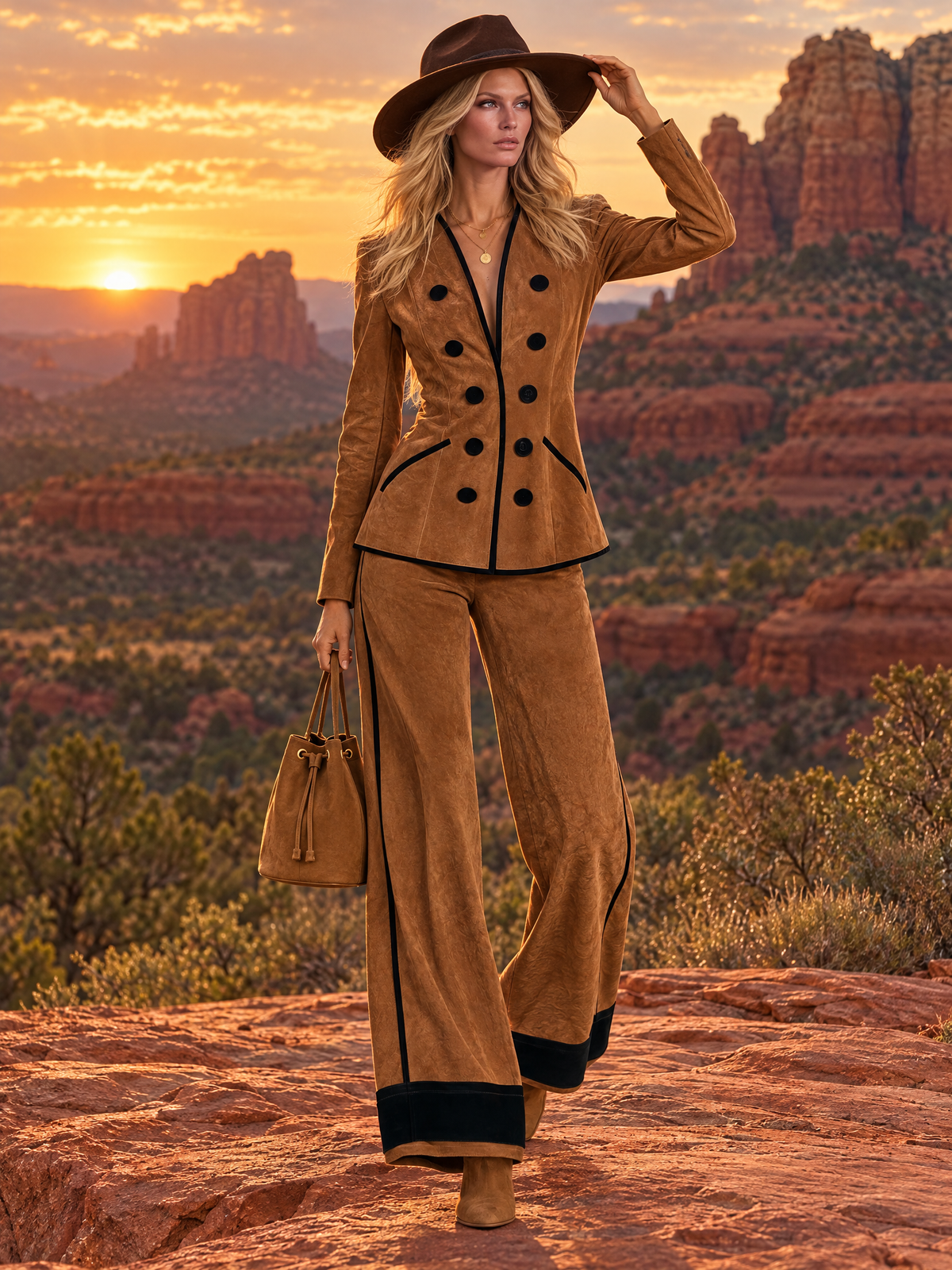 Petra-Daphne | Women's Double-Breasted Blazer & Wide-Leg Trouser Set