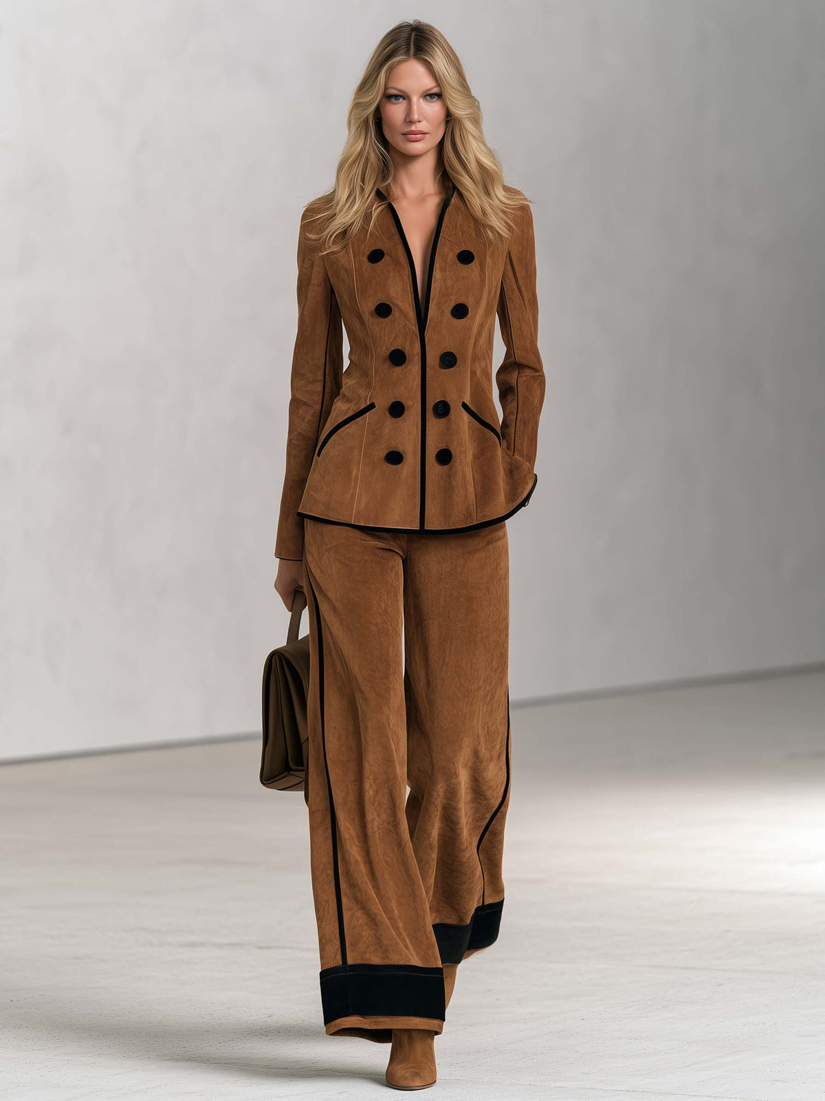 Petra-Daphne | Women's Double-Breasted Blazer & Wide-Leg Trouser Set