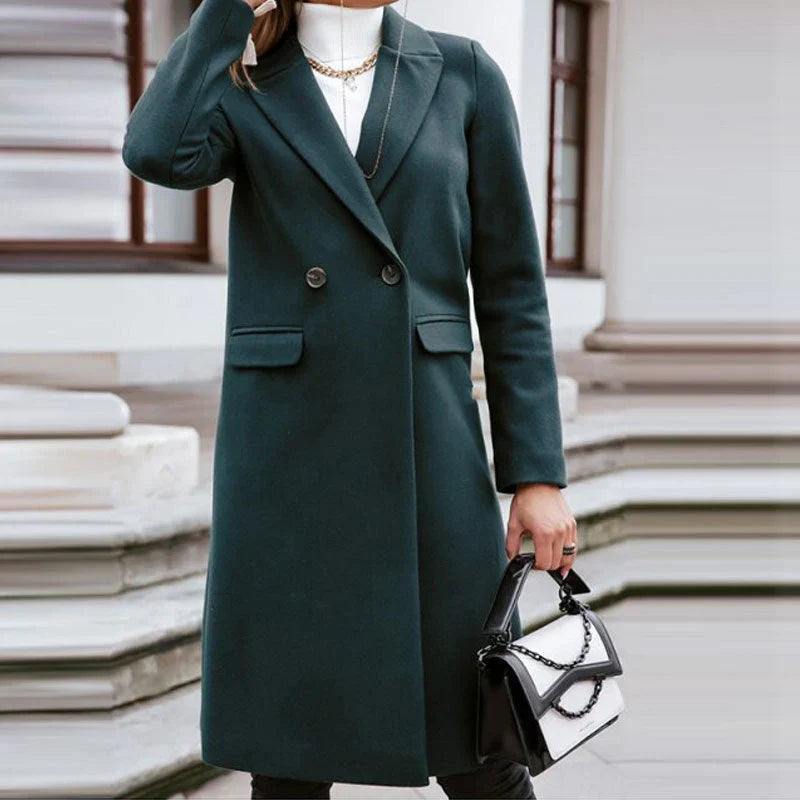 Hilda-Minerva | Women's Double-Breasted Notched-Lapel Long Coat