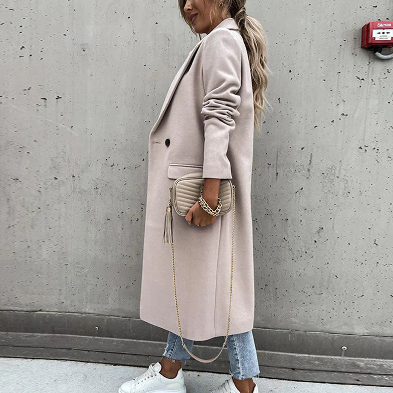 Hilda-Minerva | Women's Double-Breasted Notched-Lapel Long Coat