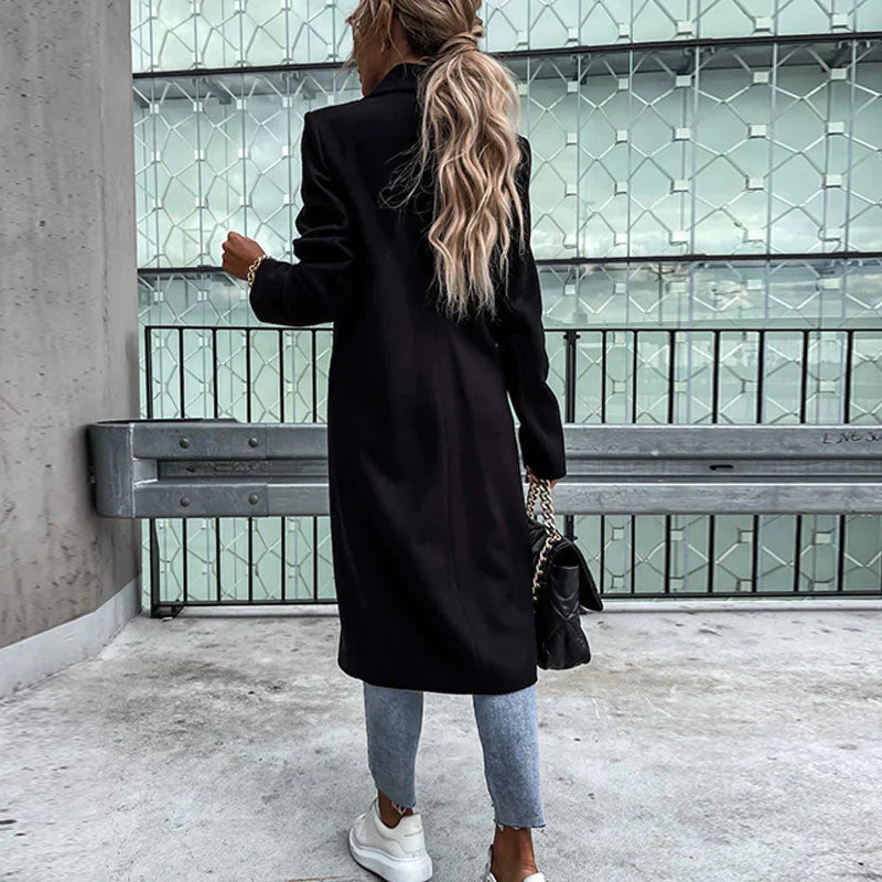 Hilda-Minerva | Women's Double-Breasted Notched-Lapel Long Coat