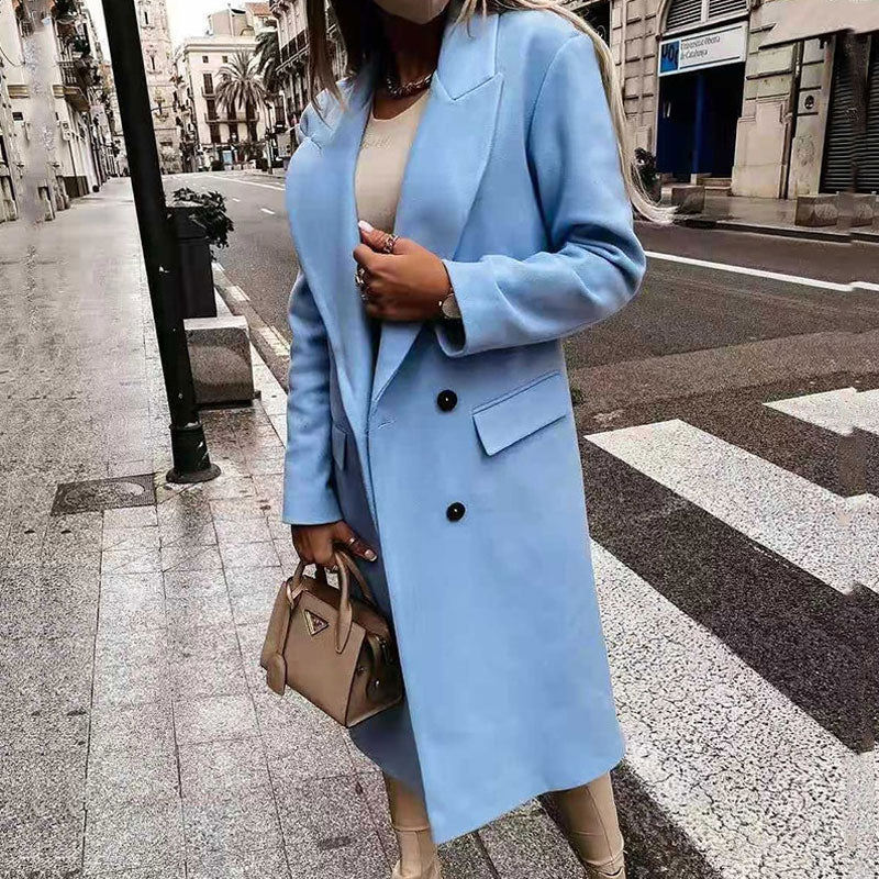 Hilda-Minerva | Women's Double-Breasted Notched-Lapel Long Coat