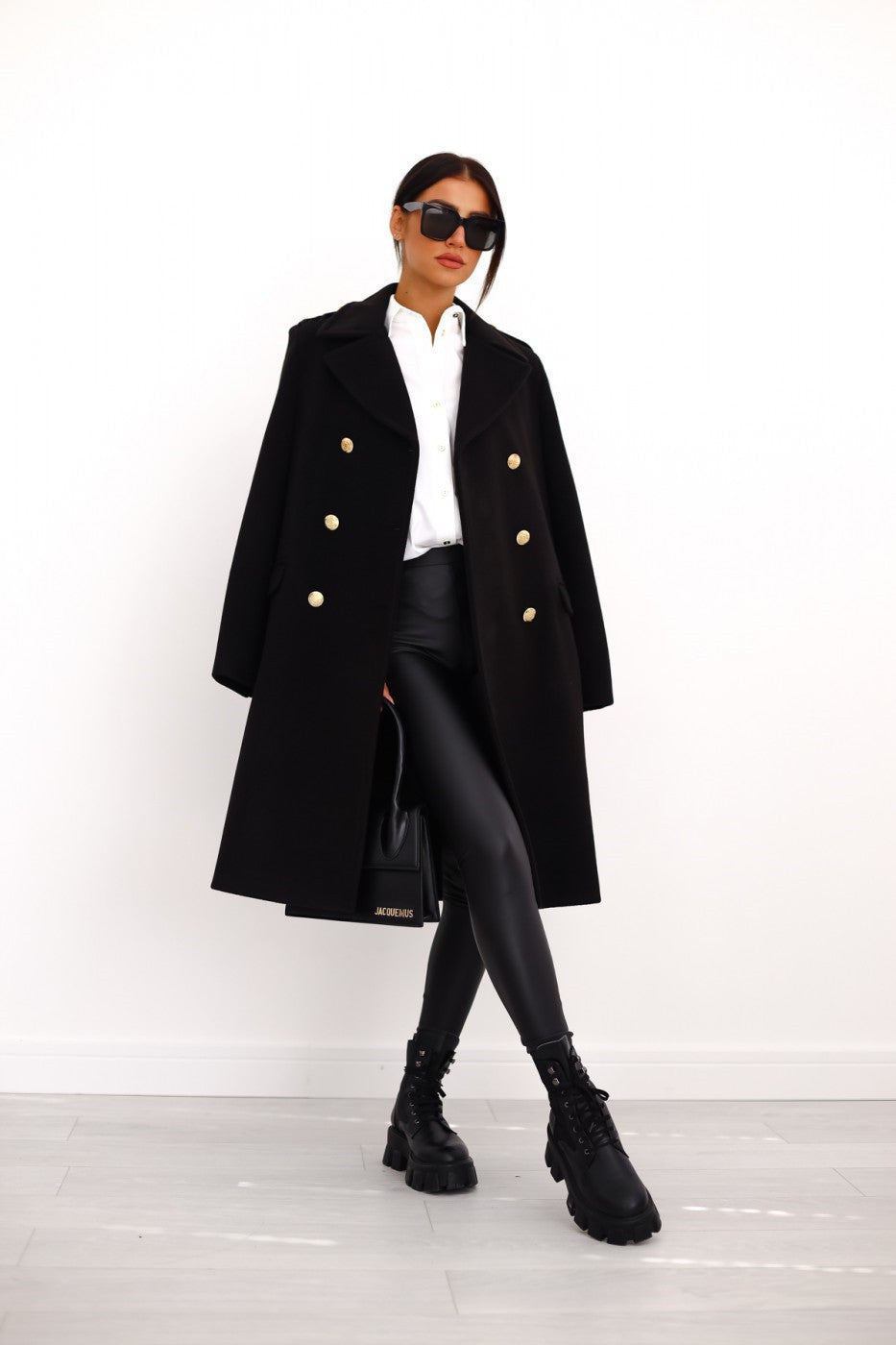 Carmen | Women's Double-Breasted Wool Coat with Gold-Button Detail