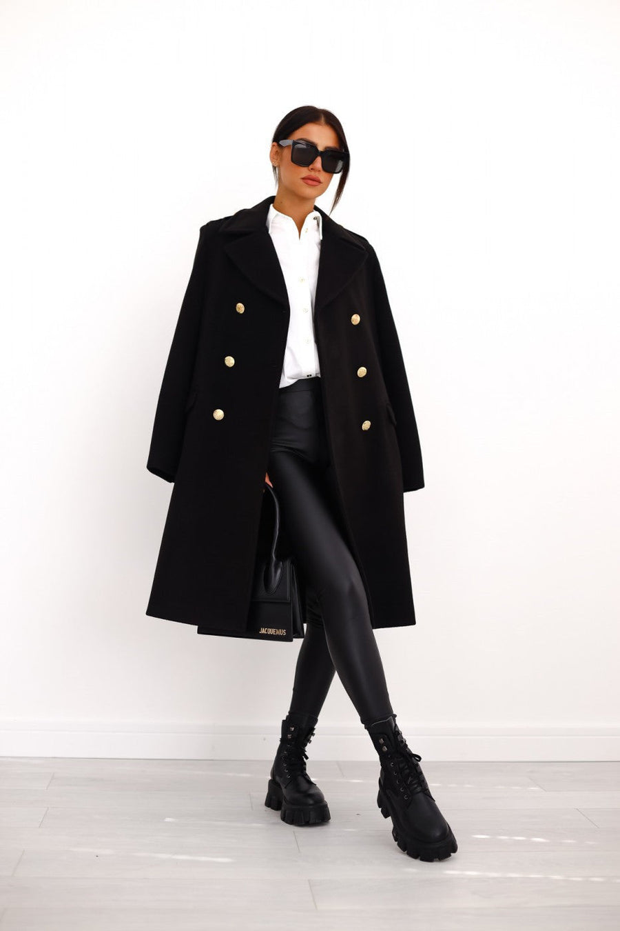 Carmen | Women's Double-Breasted Wool Coat with Gold-Button Detail
