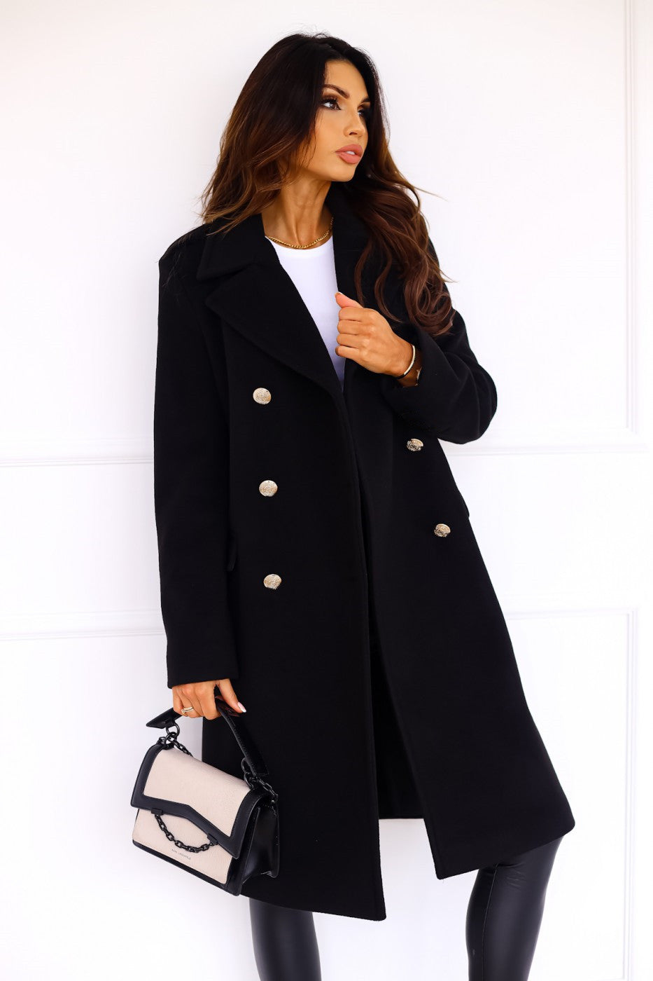 Carmen | Women's Double-Breasted Wool Coat with Gold-Button Detail