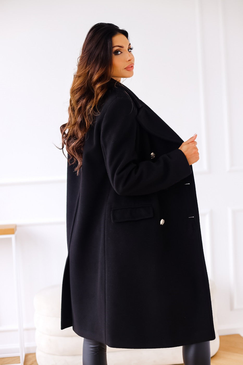 Carmen | Women's Double-Breasted Wool Coat with Gold-Button Detail