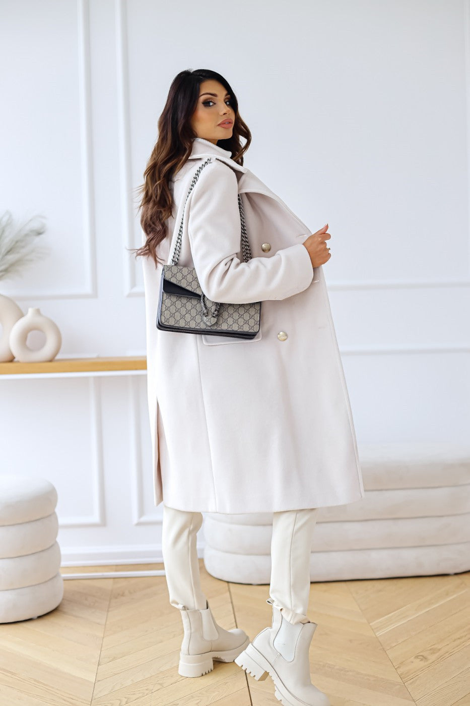 Carmen | Women's Double-Breasted Wool Coat with Gold-Button Detail