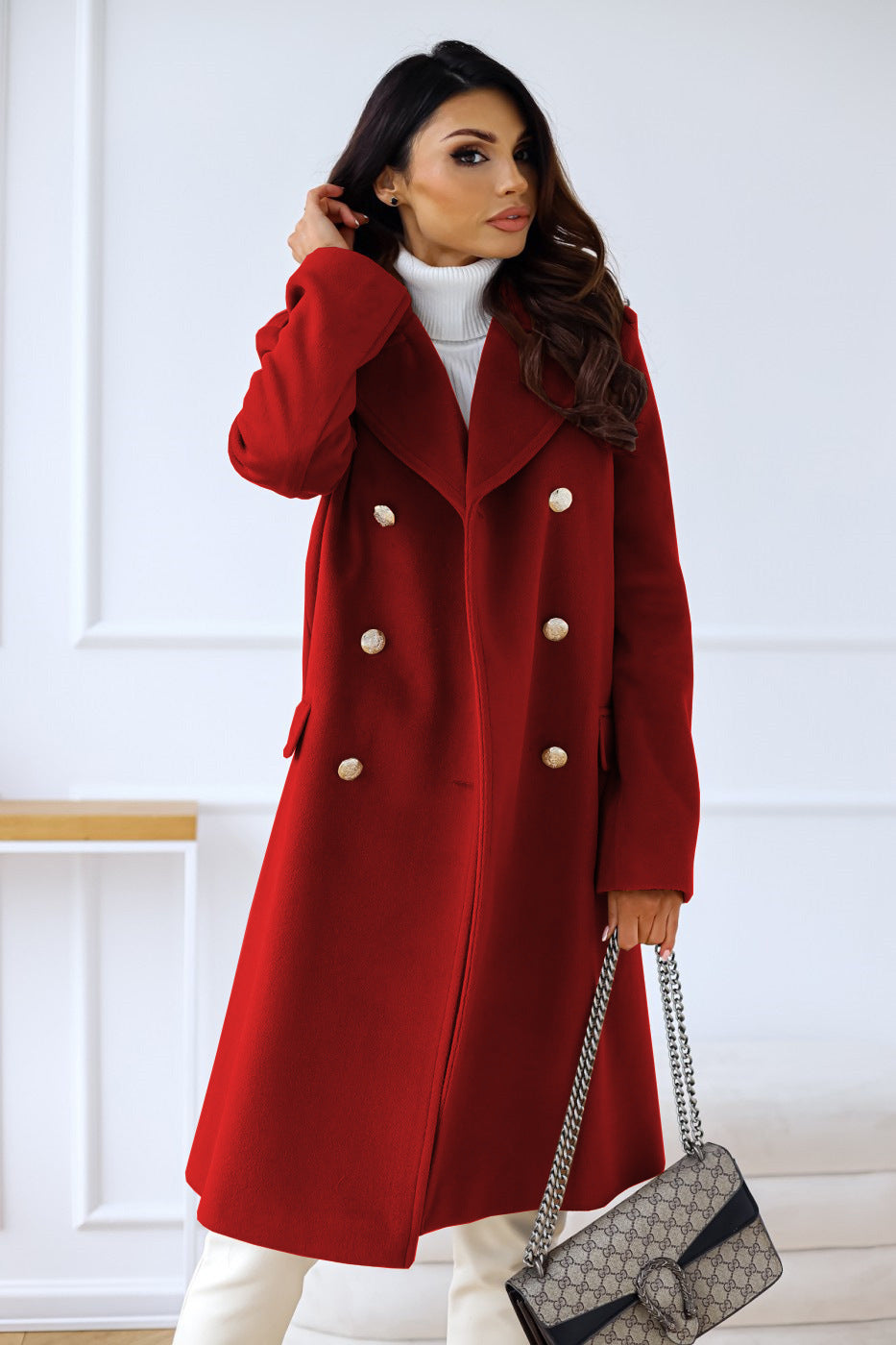 Carmen | Women's Double-Breasted Wool Coat with Gold-Button Detail
