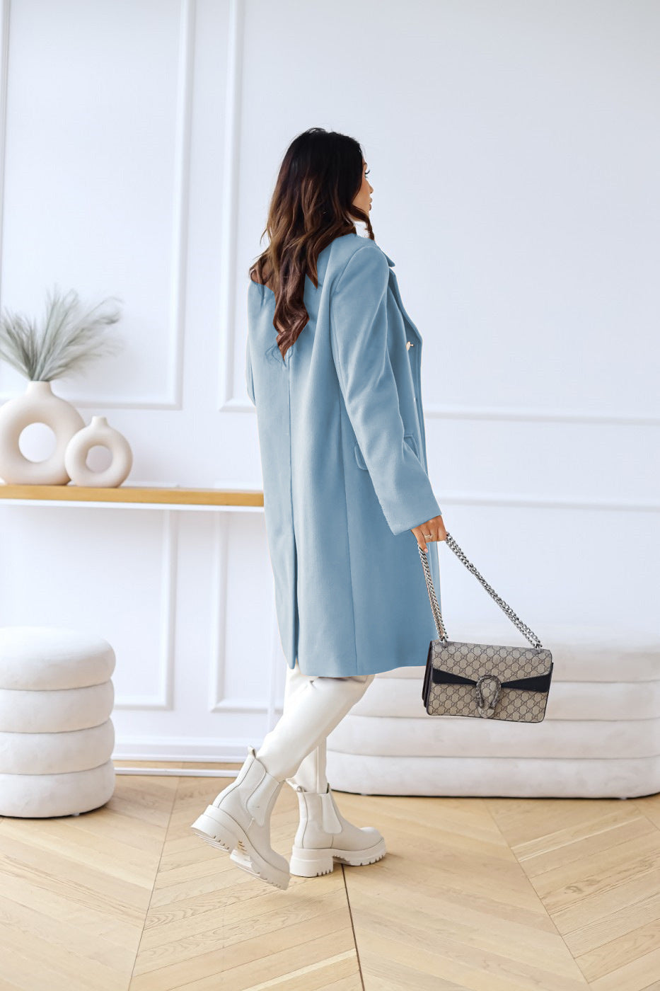 Carmen | Women's Double-Breasted Wool Coat with Gold-Button Detail